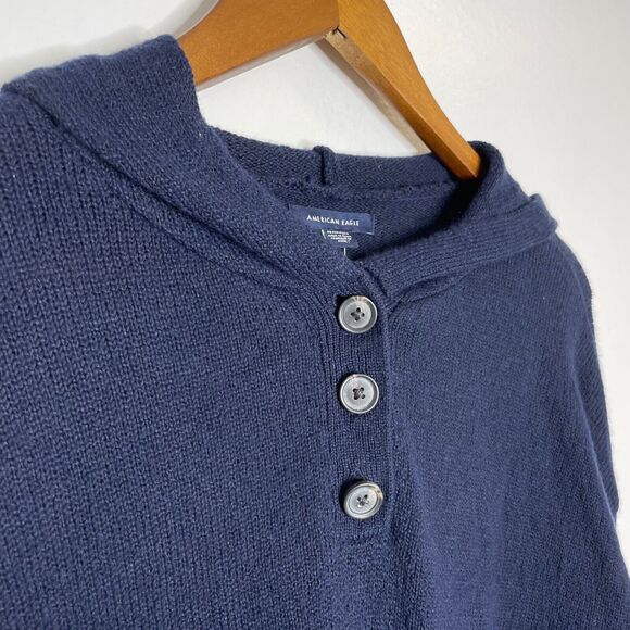 American Eagle Blue White Three Button Hooded Sweater Size XS Women’s NEW - Picture 2 of 7
